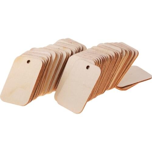 50x Wooden Labels Unfinished Rectangle Blank Wood Gifts Tag For Wedding Party DÉCor 52x34mm