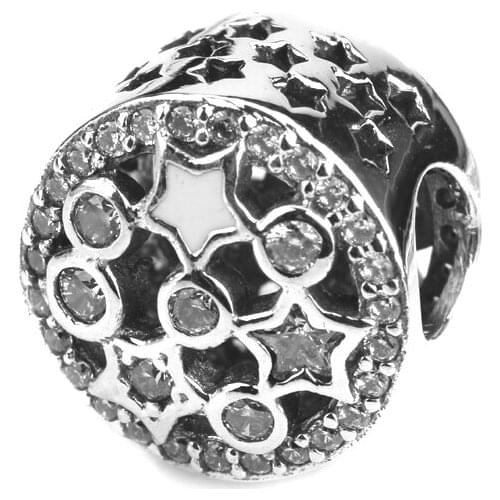 925 Sterling Silver Illuminating Stars Enamel Clear CZ Charms Beads Fit DIY Bracelet Bangles For Gift