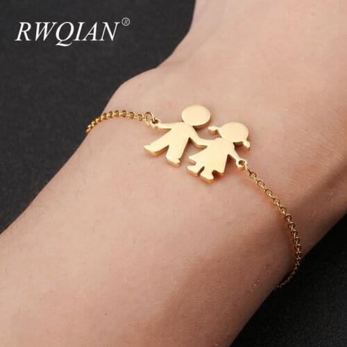 Custom Baby Name Bracelets Two Kid Personalized Stainless Steel Bracelets For Women Men Gold Silver Color Family Jewelry Gift