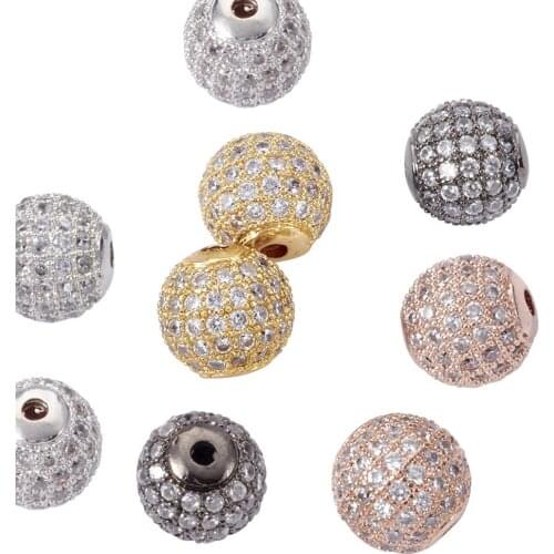 10pcs Fashion Jewelry Findings Brass Micro Pave Clear Cubic Zirconia Drilled Charm Beads Necklace Making DIY Jewelry Accessories