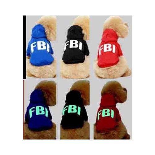 FBI reflective print dog hoodies puppy cotton hoody coat pet night clothes SZ XS to XL red black yellow green