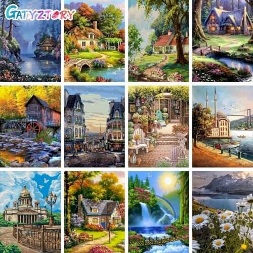 Gatyztory Painting By Numbers Landscape Coloring By Numbers Acrylic Paint Picrute Drawing On Canvas Home Decor Decorative Frames