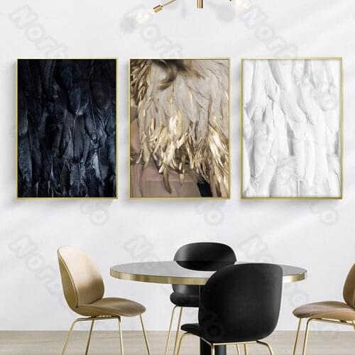 Modern Abstract Style Canvas Painting Wall Poster Three Colors Feather Black White and Golden for Home Rooms Wall Decoration