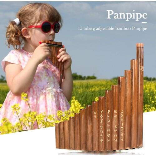 15 Pipe G Key Pan Flute Bamboo Panpipes Chinese Traditional Woodwind Musical Instrument natural Bamboo with Cleaning Bar Bag