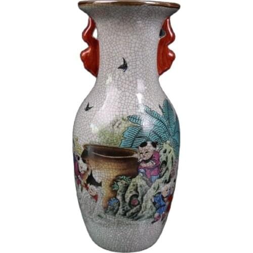 Chinese Old Porcelain Double Eared Bottle With Pattern Of Open Piece Pastel Figure