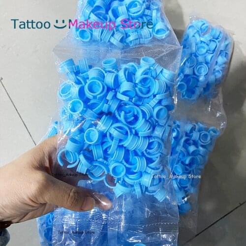 100Pcs Microblading Ring Pmu Accessories Blue Plastic Tattoo Ink Pigment Ring Cups Disposable Useful Accessories Tattoo Supplies