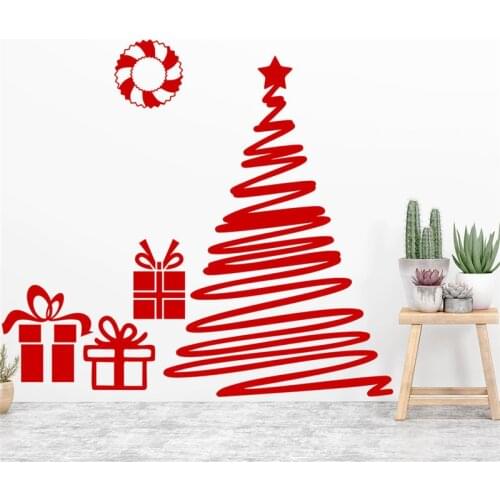 Red Ribbon Wreath Christmas Tree Wall Stickers For Shop Home Decoration Diy Window Decals Xmas Festival Vinyl Wall Mural Art