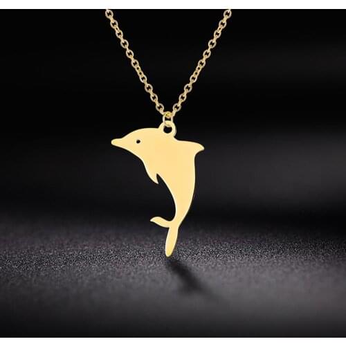 LIKGREAT Animal Dolphin Stainless Steel Pendant Necklaces 18K Gold Plated Charm Necklace for Women Girls Fashion Jewelry Gifts