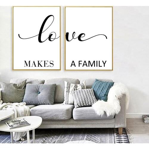 Love Makes Family Quote Canvas Painting Black White Prints And Posters Wall Art Pictures for Living Room Home Decor