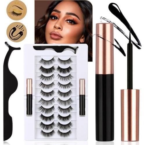 Magnetic Eyelashes 3D Mink False Lashes magnetic eyeliner Waterproof Liquid Tweezers Set Lasting Handmade Eyelash Makeup Tool