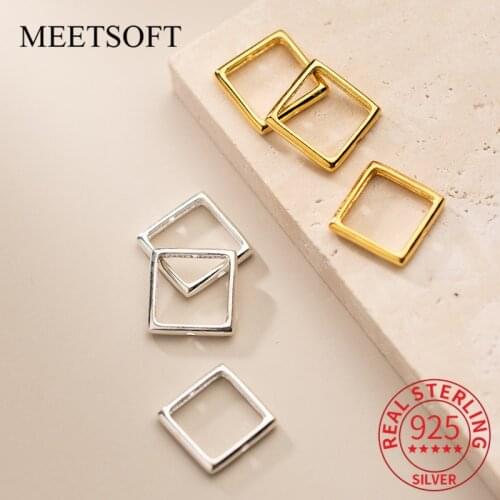 MEETSOFT S925 Sterling Silver Square bead frame Geometry Charms of DIY Handmade Making Finding Jewelry Components Accessory