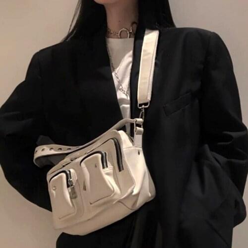 Fashion Women Simple Underarm Bag Vintage Soft PU Leather Female Shoulder Bags Simple Solid Cool Girls Handbags Small Tote Bolsa