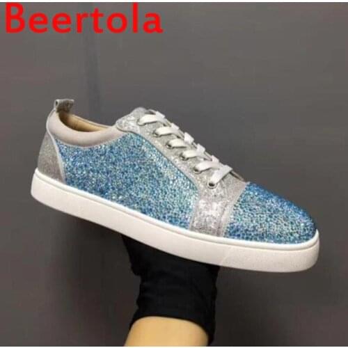 Beertola Male Comfortable Bling Crystal Loafers Men Casual Shoes Party Dress Shoes Men Flats Sneakers Mixed Color Big Size