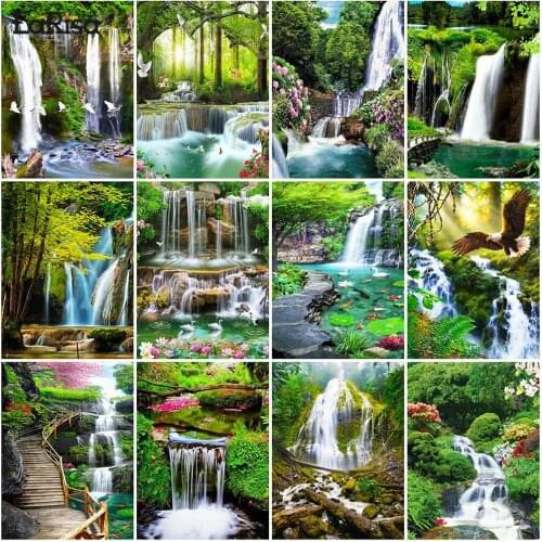 Waterfall 5D DIY Diamond Painting Mountain Cross Stitch Kit Landscape Full Drill Embroidery Mosaic Art Rhinestones Home Decor