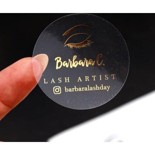 Custom Lash Logo Labels Stickers, Clear Gold Foil Eyelash labels great for Eyelash Personalized Eyelasehes Extensions