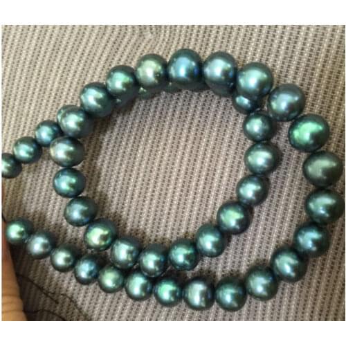 18" AAA+ 9-10MM SOUTH SEA BLACK PEARL NECKLACE 925silver GOLD CLASP