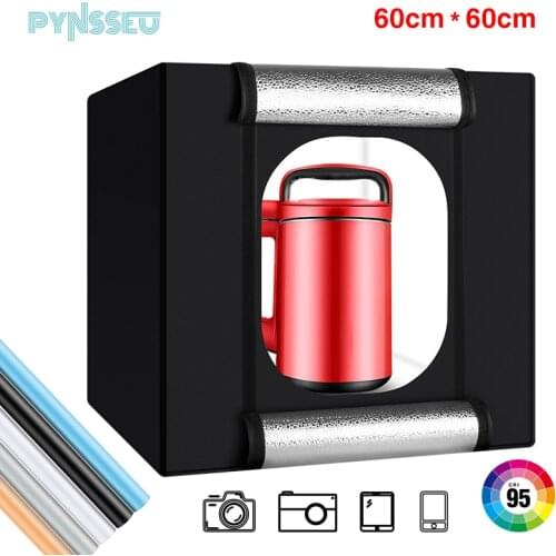 PYNSSEU 24 inch LED Studio box portable Tabletop Tent 5500K CRI95 with free background Photography Box Kit
