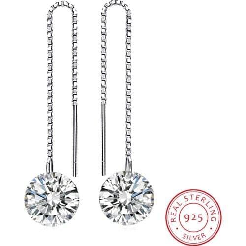 Real 925 Sterling Silver Cubic Zirconia Diamond Long Drop Earrings for Women Korean Earrings 2020 Earings Fine Jewelry
