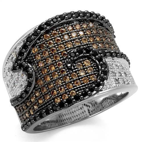Rhodium + Ruthenium Brass Ring with AAA Grade CZ in Multi Color