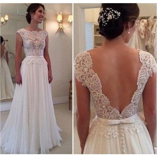 Wedding Dress Stunning New Arrival 2021 Custom Made Vestido De Noiva A Line Cap Sleeve Long Chiffon Lace Backess Robe De Mariee
