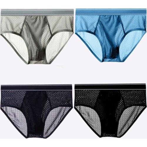 Male Underwear Sexy Ice Silk Briefs Mesh Breathable Low-waist Brief for Mens Underwear U Convex Pouch Panties Underpants