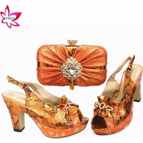 Platform Shoes and Bag Set in Orange Color High Quality Shoes Matching Bag in Heels with Wedding Dress for Wedding Party