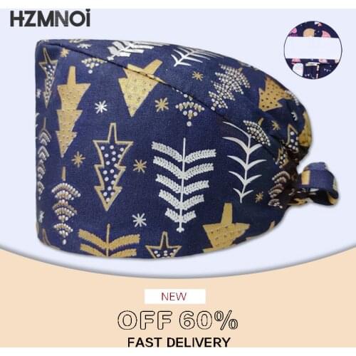 Unisex Scrubs Caps Adjustable Cotton Tooth Printing Hats High Quality Adjustable Sweat-absorbent Elastic Cotton Scrubs Hats