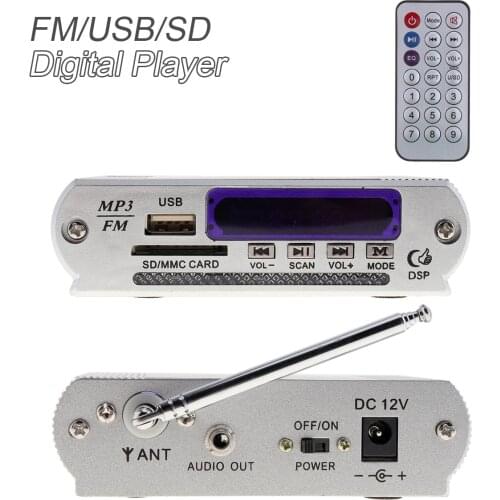 HY1008 Silver Universal Motorcycle Power Car Amplifier LED Level Display Support MP3 / FM / SD / USB Audio Player