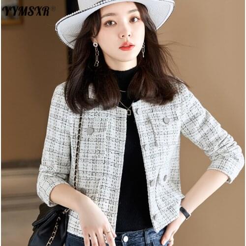 High-quality Plaid Suit Womens 2021 New Autumn and Winter Short Plaid Slim Long-sleeved Ladies Short Jacket Office