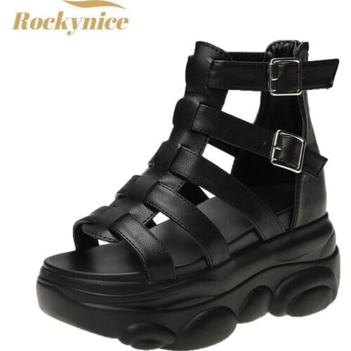 Women High Platform Sandals 2021 New Summer Hollow Chunky Sneakers Fashion Casual Wedges Punk Sandals For Female High Heels 8cm