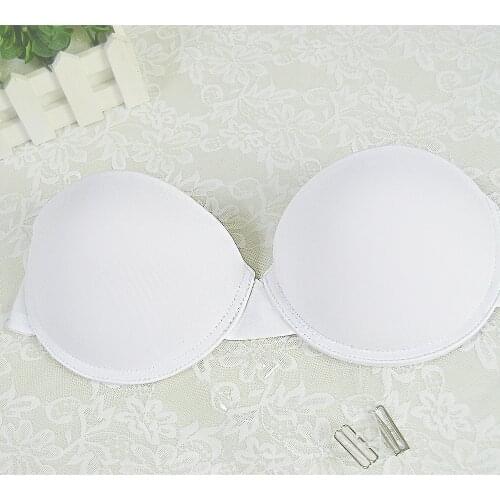 YANDW Girls Push Up Bra Thick Padded Bras For Women Silicone Strapless Adjusted-straps Backless Plunge 70 75 80 85 90 A B C D