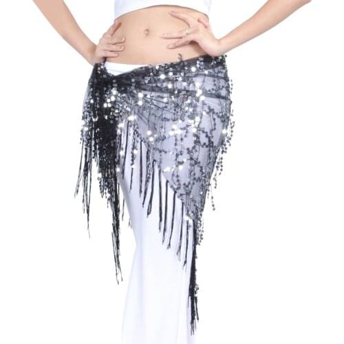 Women Hip Scarf Belly Dance Belt For Oriental Dance Scarf Sequins Bellydance Costumes Belts Triangle Tassel Wrap 11 colors