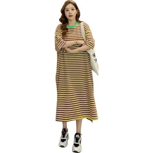 NYFS Summer Dress 2021 Korean New Striped loose long dress Vestidos robe ete femme Elbise Woman Dress