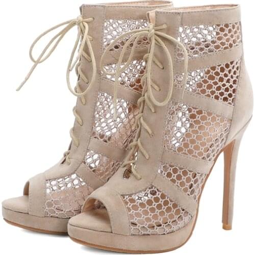 Sexy Woman Boots Ankle Summer High Heels 12cm Women Wedding Shoes Platform Open Toes Female Sandals Boot Plus Size 33-50 ym-169