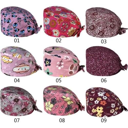 1pcs Scrub Nurse Hat Sanitary Cap Flower Printing Nursing Caps Beauty Salon Scrub Cap
