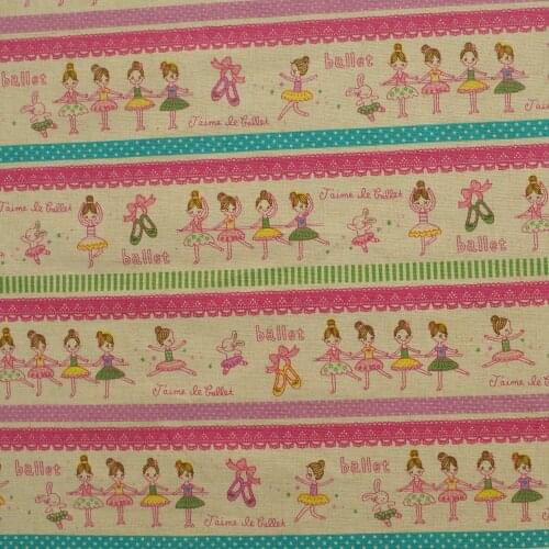 1 yard Cotton Linen Fabric for sewing pathwork, bedding, handmaking - Ballet girl and lace (pink) (width=140cm)