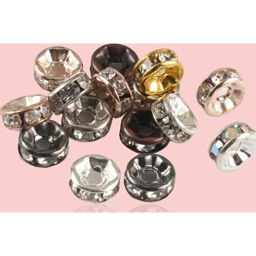 100pcs AB Gold Silver Plated Rhinestone Rondelles Crystal Bead Loose Spacer Beads For Jewelry Making DIY Accessories Supplie