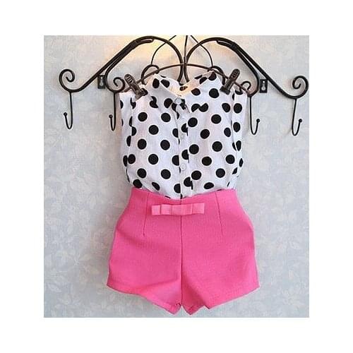 2pcs Kids Baby Girls Polka Dot T-.shirt+Pants Clothes Sets Outfits For 1-6 Years
