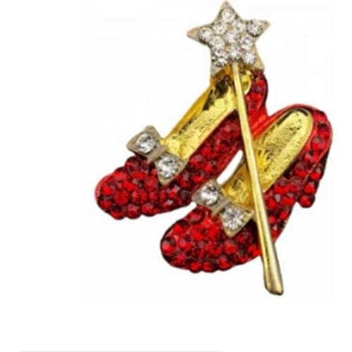 200pcs Red Shoes rhinestone Brooch Crystal Red Slippers Broach Wizard Of Oz Shoe Brooches Jewelry