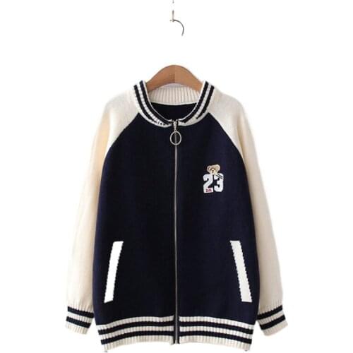 2021 Spring New Sweater Women Loose Embroidery Hit Color Cardigan Long Sleeve Top Student Casual Knitted Sweaters 2112743