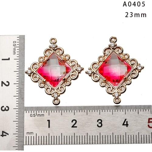 4PCS 23mm Square 18k Gold Plated Metal Rhinestone Crystal Charm Pendants Stone for Diy Earrings Necklace Jewelry Makings Gems