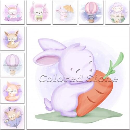 New Diamond painting Cartoon Animal Rabbit balloon umbrella fox 5D DIY Full Square Drill embroidery 3D Round mosaic Drawing 1255