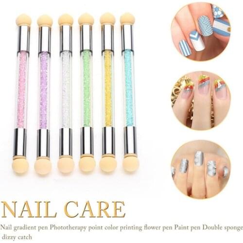 Aluminum plastic pen sponge head High Quality Picking Dotting Gradient Pen Brush 6 Sponge Set Glitter Powder Nail Art Tools