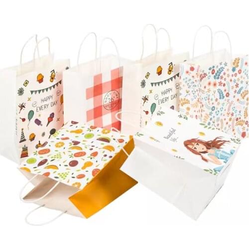 500Pc/Lot140g White Kraft Shopping Bags with Logo Printing Custom Fancy Clothing Gift Shoes Packaging Tote Craft Paper Bag