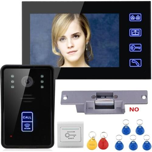 Free Shipping! MOUNTAINONE 7" RFID Video Door Phone Intercom Doorbell Touch Button Night Vision +Electric Strike lock