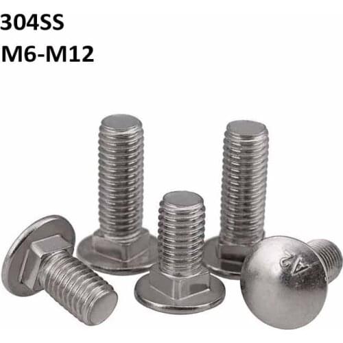 304 Stainless Steel Square-Neck Carriage Bolts M6 M8 M10 M12 Truss Round Head Screws Coach Screw for Shelf Desk Furniture GB12