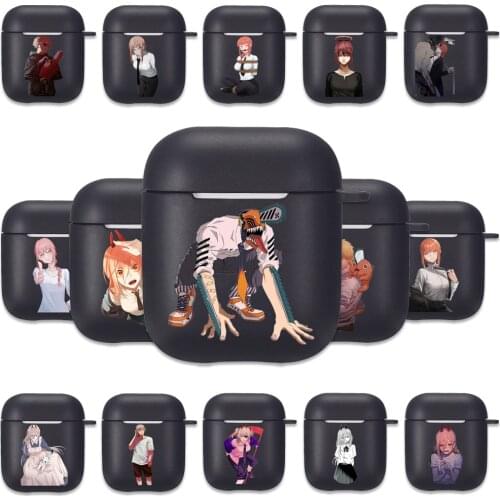 Anime Chainsaw Man Black Silicone Case for Apple Airpods 1 2 Cases Power Denji Makima Aki Pochita Soft Airpods Earphone Cover