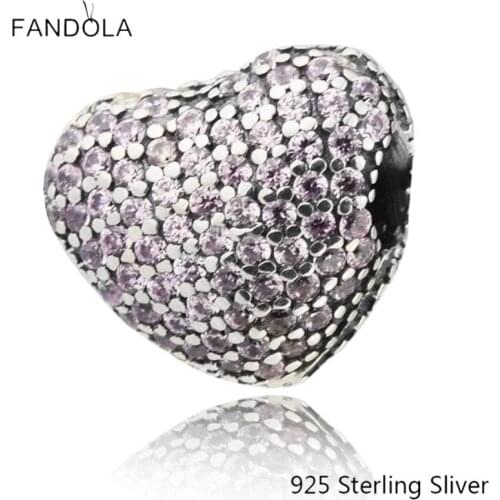 CKK Pave Open My Heart, Pink Charms 925 Sterling Silver Beads Original Jewelry Making Fits For Bracelets