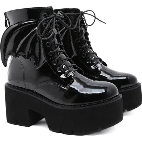 Spring Autumn Womens Boots Round head Black Ankle Boots Thick Heel High Heels Shoes Woman Female Classic Patent leather boots