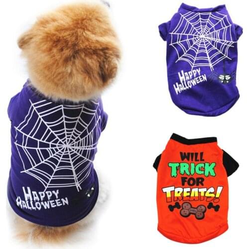 Halloween Dog Sleeveless Shirt Pet Vest Pet Dog T-shirt Breathable Spider Web Pattern Dog T-shirt Cat Clothes Pet Costume